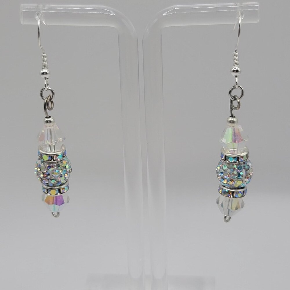 Handmade Clear Crystal and Rhinestone Silver Earrings